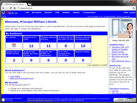 IEPWriter main menu